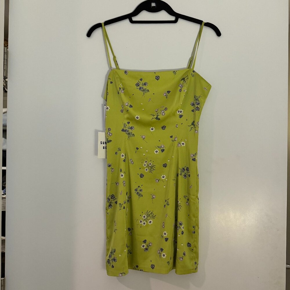 Aritzia Sunday Best Green Floral Satin Mini Dress